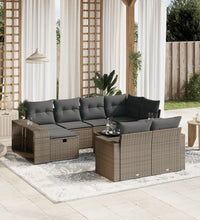 11-tlg. Garten-Sofagarnitur mit Kissen Hellgrau Poly Rattan