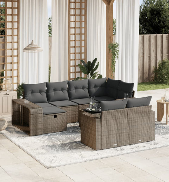 11-tlg. Garten-Sofagarnitur mit Kissen Hellgrau Poly Rattan