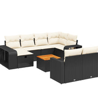 11-tlg. Garten-Sofagarnitur mit Kissen Schwarz Poly Rattan