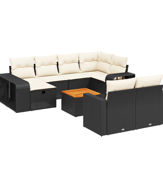11-tlg. Garten-Sofagarnitur mit Kissen Schwarz Poly Rattan