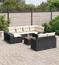11-tlg. Garten-Sofagarnitur mit Kissen Schwarz Poly Rattan