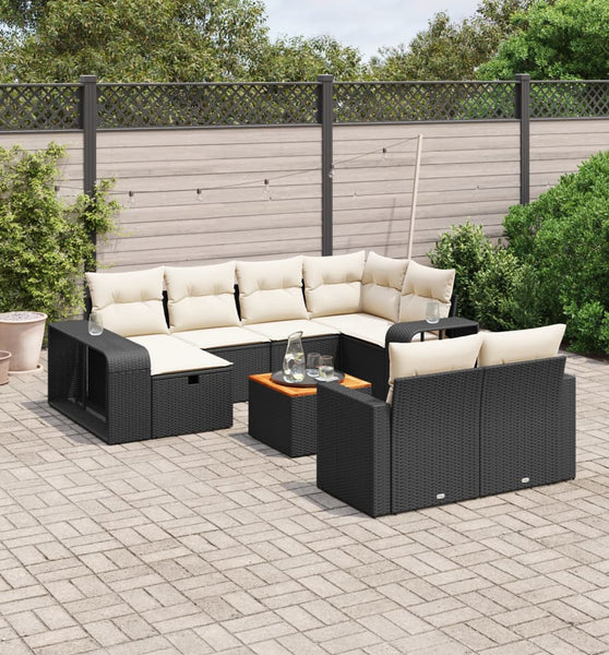 11-tlg. Garten-Sofagarnitur mit Kissen Schwarz Poly Rattan