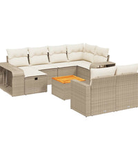 11-tlg. Garten-Sofagarnitur mit Kissen Beige Poly Rattan