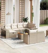 11-tlg. Garten-Sofagarnitur mit Kissen Beige Poly Rattan