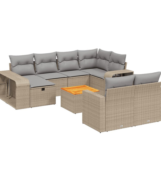11-tlg. Garten-Sofagarnitur mit Kissen Beige Poly Rattan