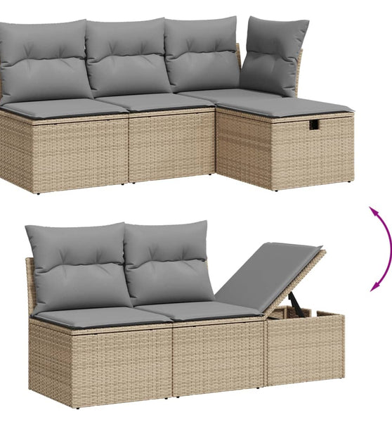 11-tlg. Garten-Sofagarnitur mit Kissen Beige Poly Rattan