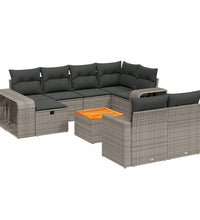 11-tlg. Garten-Sofagarnitur mit Kissen Grau Poly Rattan