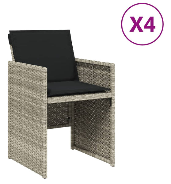 Gartenstühle mit Kissen 4 Stk. Hellgrau Poly Rattan