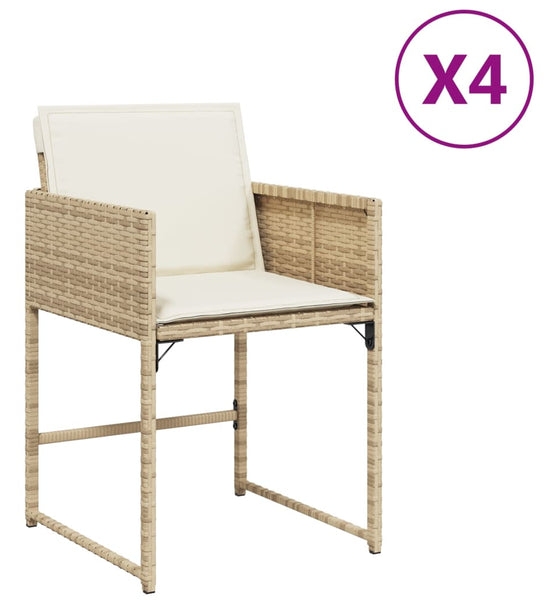 Gartenstühle mit Kissen 4 Stk. Beige Poly Rattan