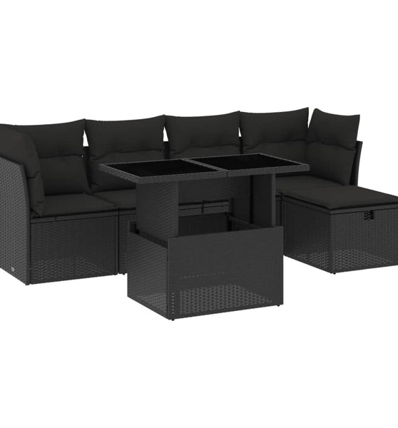 6-tlg. Garten-Sofagarnitur mit Kissen Schwarz Poly Rattan