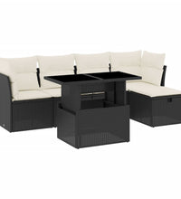 6-tlg. Garten-Sofagarnitur mit Kissen Schwarz Poly Rattan