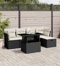 6-tlg. Garten-Sofagarnitur mit Kissen Schwarz Poly Rattan
