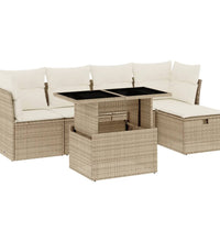6-tlg. Garten-Sofagarnitur mit Kissen Beige Poly Rattan