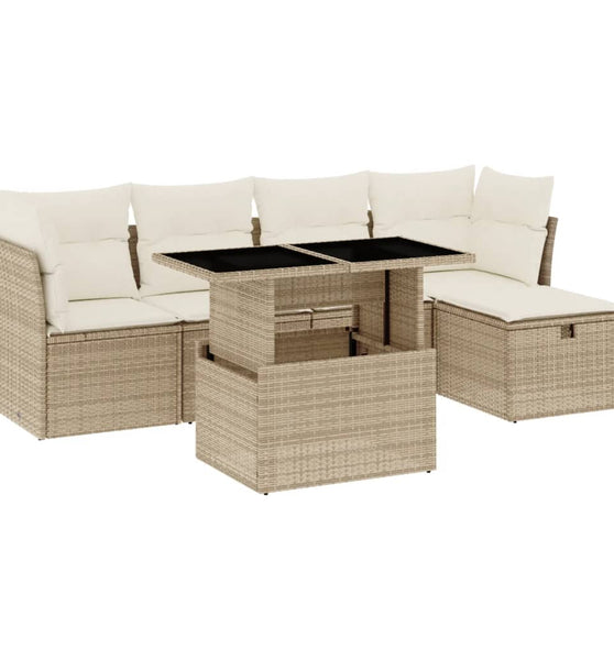 6-tlg. Garten-Sofagarnitur mit Kissen Beige Poly Rattan