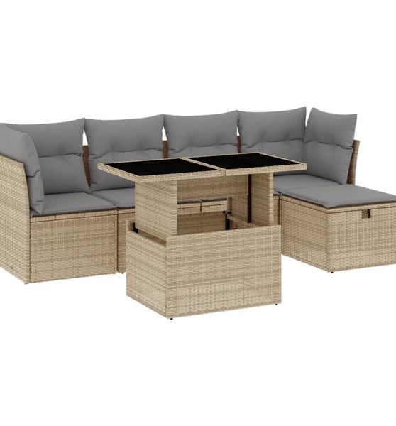 6-tlg. Garten-Sofagarnitur mit Kissen Beige Poly Rattan