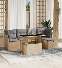 6-tlg. Garten-Sofagarnitur mit Kissen Beige Poly Rattan