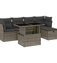 6-tlg. Garten-Sofagarnitur mit Kissen Grau Poly Rattan