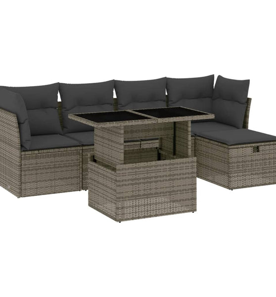 6-tlg. Garten-Sofagarnitur mit Kissen Grau Poly Rattan