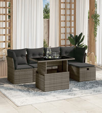 6-tlg. Garten-Sofagarnitur mit Kissen Grau Poly Rattan