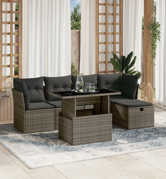 6-tlg. Garten-Sofagarnitur mit Kissen Grau Poly Rattan