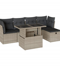 6-tlg. Garten-Sofagarnitur mit Kissen Hellgrau Poly Rattan