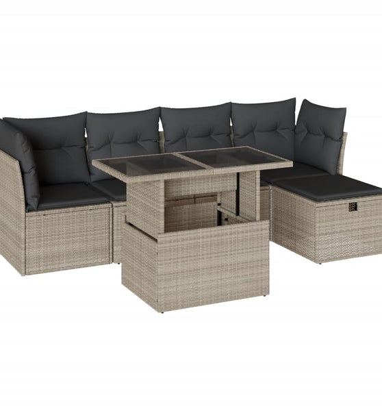 6-tlg. Garten-Sofagarnitur mit Kissen Hellgrau Poly Rattan