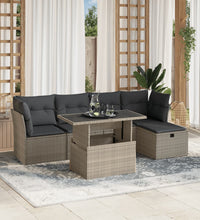6-tlg. Garten-Sofagarnitur mit Kissen Hellgrau Poly Rattan