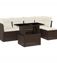 6-tlg. Garten-Sofagarnitur mit Kissen Braun Poly Rattan