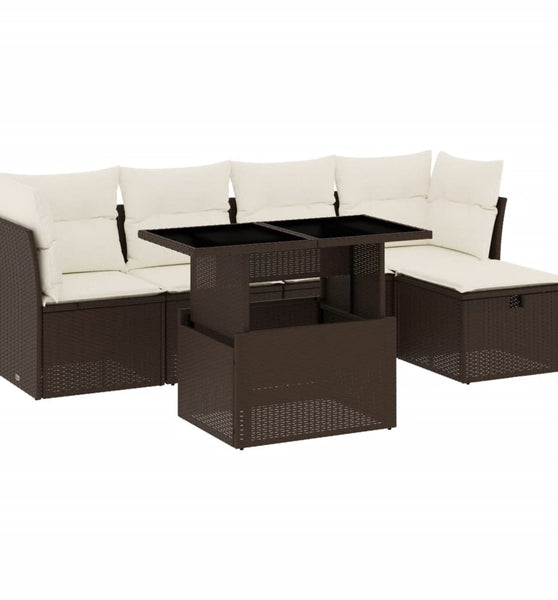 6-tlg. Garten-Sofagarnitur mit Kissen Braun Poly Rattan