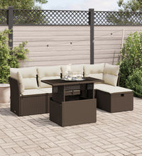 6-tlg. Garten-Sofagarnitur mit Kissen Braun Poly Rattan