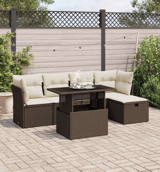 6-tlg. Garten-Sofagarnitur mit Kissen Braun Poly Rattan