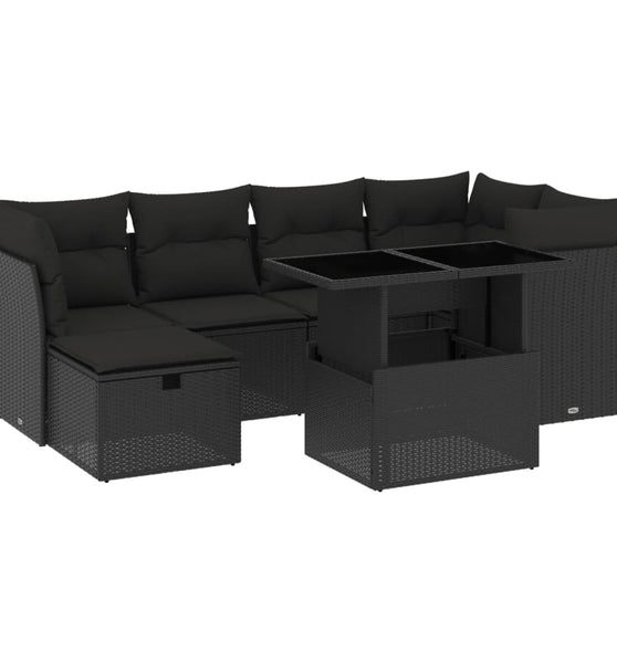 7-tlg. Garten-Sofagarnitur mit Kissen Schwarz Poly Rattan