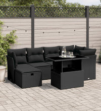 7-tlg. Garten-Sofagarnitur mit Kissen Schwarz Poly Rattan