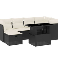 7-tlg. Garten-Sofagarnitur mit Kissen Schwarz Poly Rattan