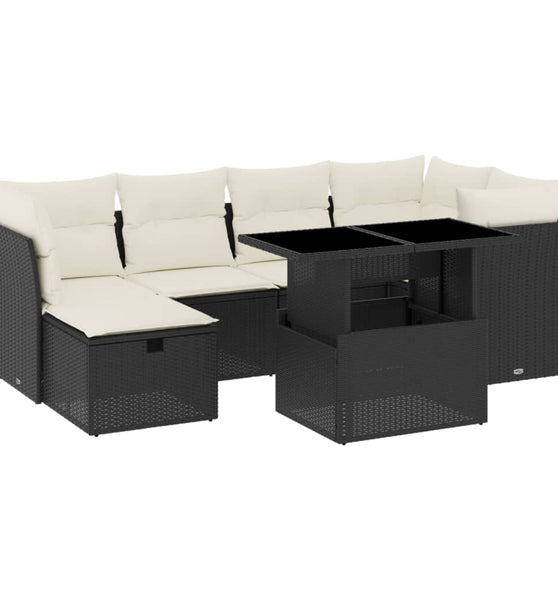 7-tlg. Garten-Sofagarnitur mit Kissen Schwarz Poly Rattan