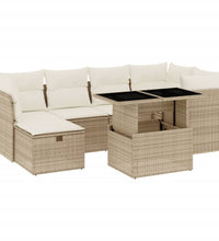 7-tlg. Garten-Sofagarnitur mit Kissen Beige Poly Rattan