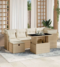 7-tlg. Garten-Sofagarnitur mit Kissen Beige Poly Rattan