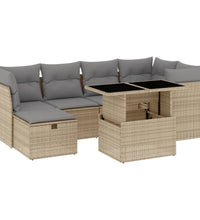 7-tlg. Garten-Sofagarnitur mit Kissen Beige Poly Rattan