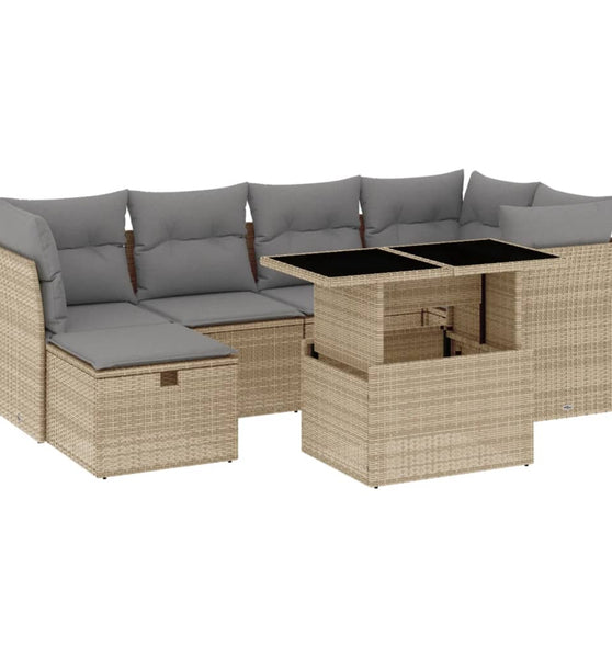7-tlg. Garten-Sofagarnitur mit Kissen Beige Poly Rattan