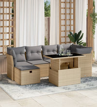 7-tlg. Garten-Sofagarnitur mit Kissen Beige Poly Rattan