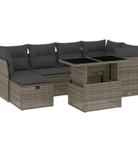 7-tlg. Garten-Sofagarnitur mit Kissen Grau Poly Rattan