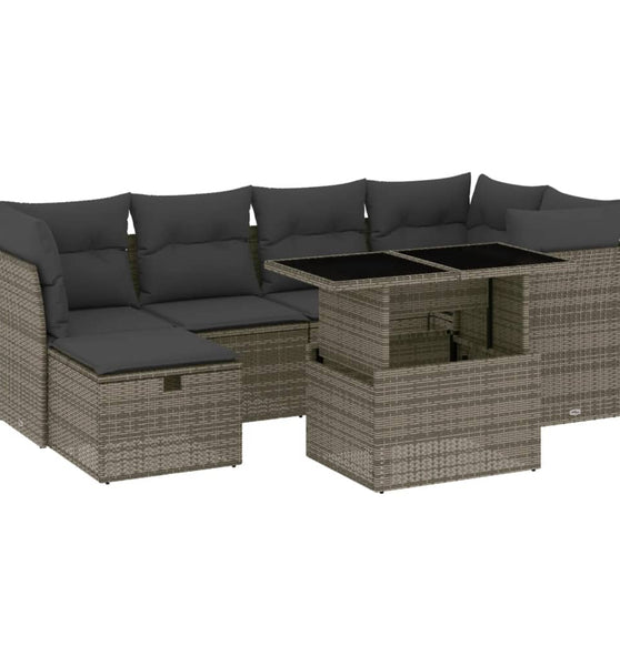 7-tlg. Garten-Sofagarnitur mit Kissen Grau Poly Rattan