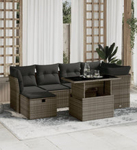 7-tlg. Garten-Sofagarnitur mit Kissen Grau Poly Rattan