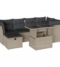 7-tlg. Garten-Sofagarnitur mit Kissen Hellgrau Poly Rattan
