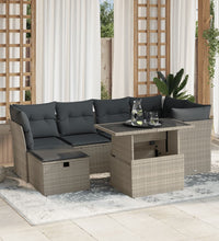 7-tlg. Garten-Sofagarnitur mit Kissen Hellgrau Poly Rattan