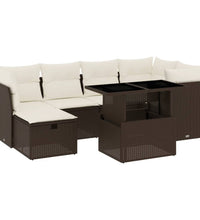 7-tlg. Garten-Sofagarnitur mit Kissen Braun Poly Rattan