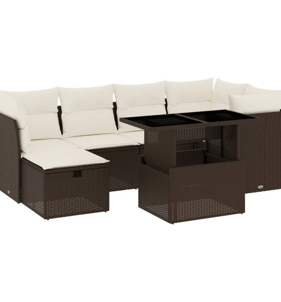 7-tlg. Garten-Sofagarnitur mit Kissen Braun Poly Rattan