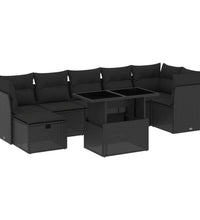 8-tlg. Garten-Sofagarnitur mit Kissen Schwarz Poly Rattan