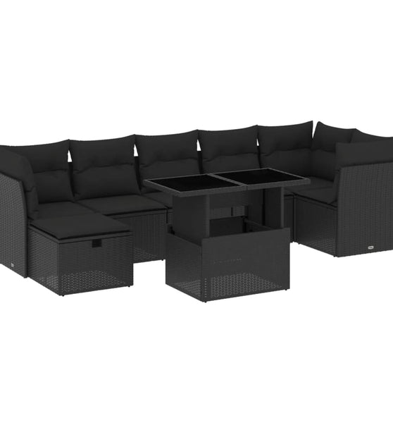 8-tlg. Garten-Sofagarnitur mit Kissen Schwarz Poly Rattan