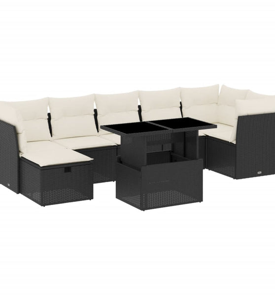 8-tlg. Garten-Sofagarnitur mit Kissen Schwarz Poly Rattan